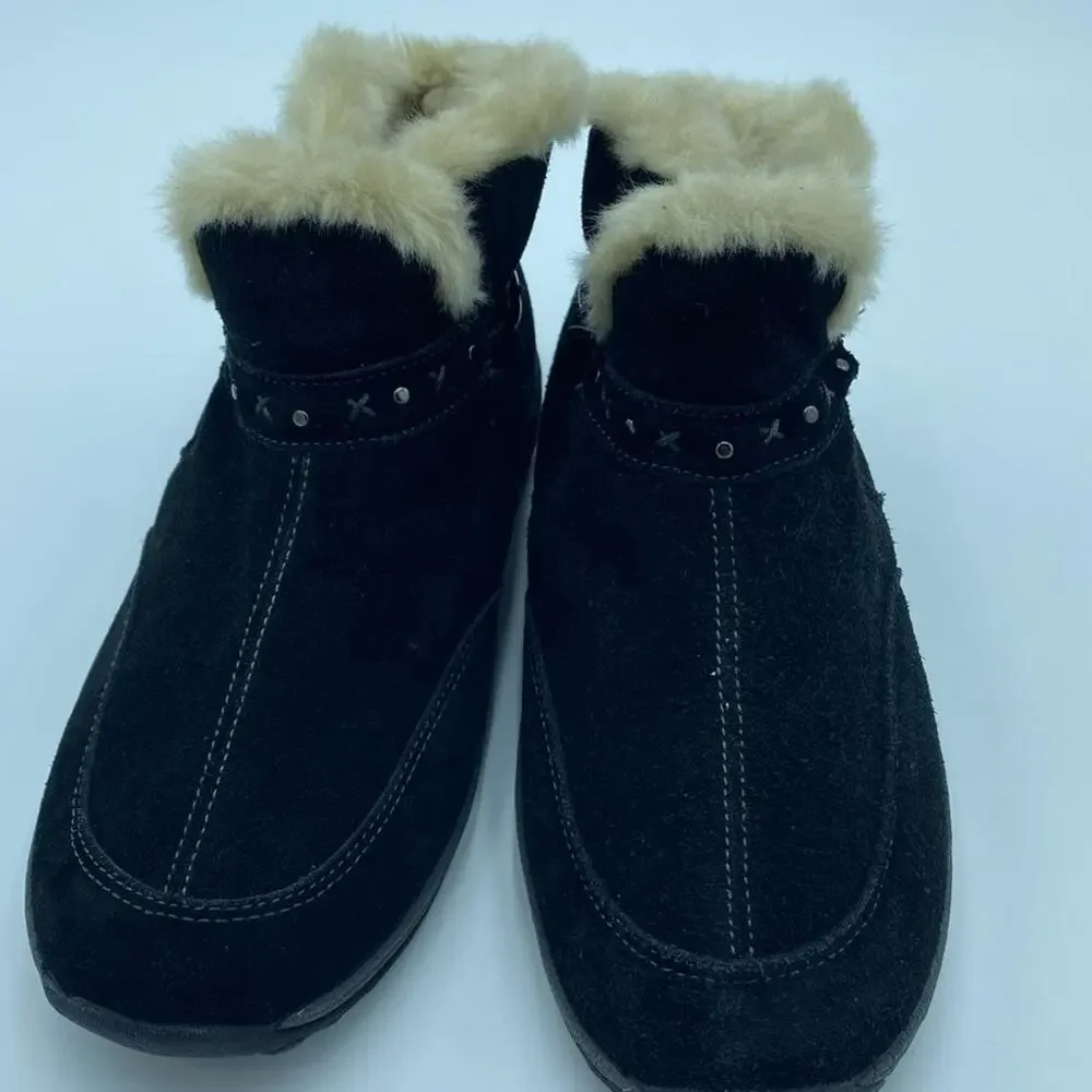 Easy Spirit Womens Sz 9.5 Esserra Black Suede Faux Fur Booties‎